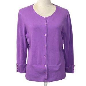 Casual Corner Purple Lavender Button Up Cardigan‎ Sz L